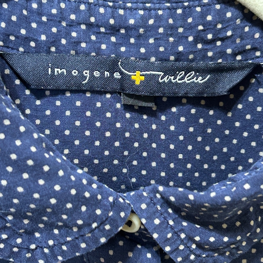 Imogene + Willie Polka Dot Shirt‎ S Navy Peter Pan Collar Button Down - Picture 3 of 8